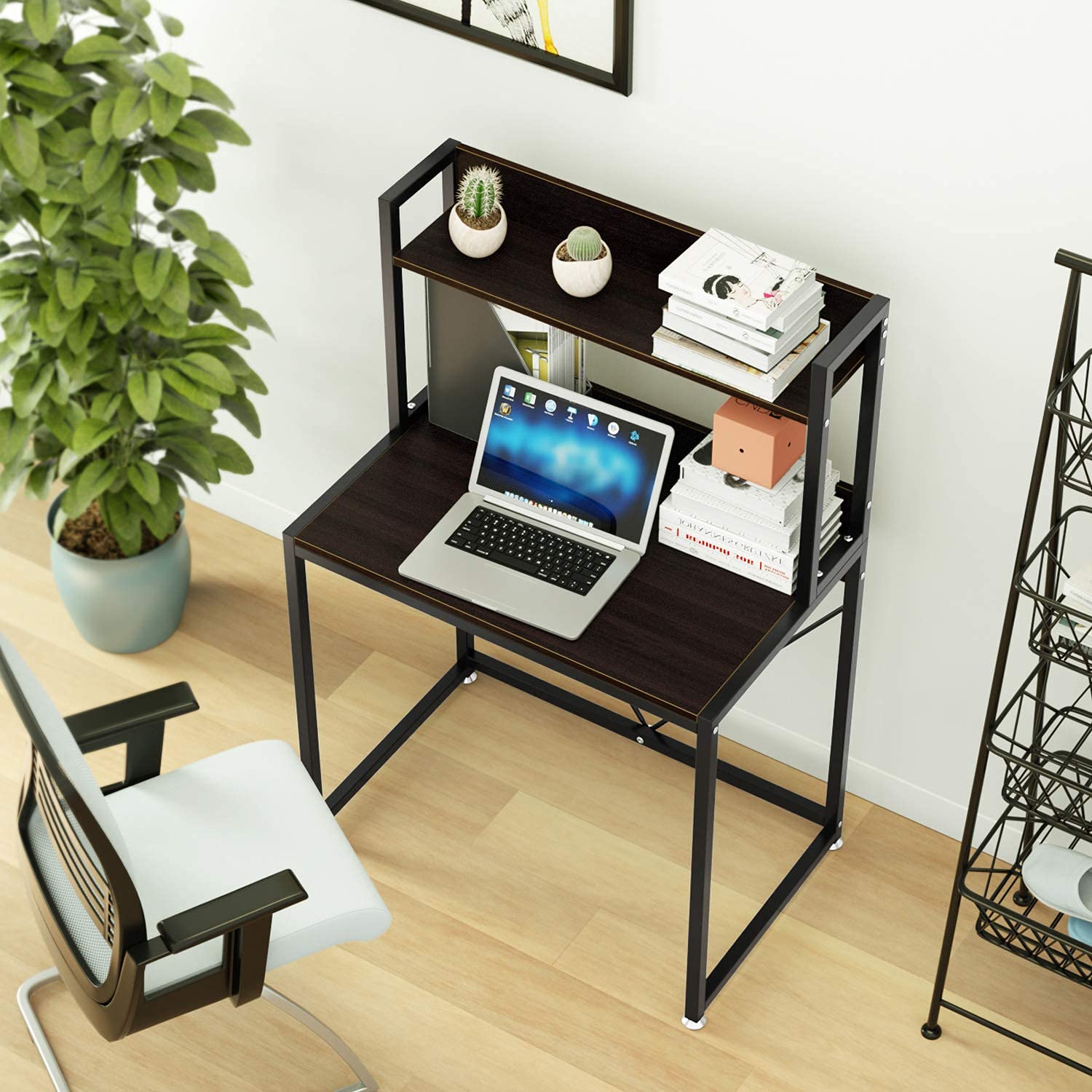 DEWEL PCデスク 幅80cm ラック付き メラミン加工 勉強デスク 木製